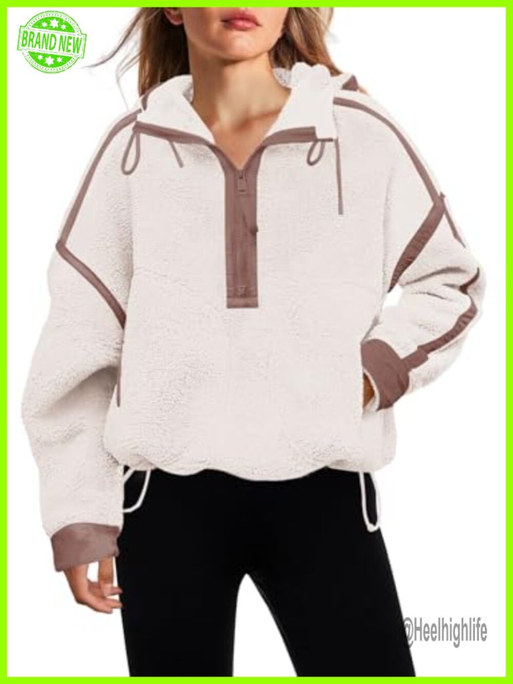 Panadila Womens Half Zip Fleece Pullover Oversized Fuzzy Sherpa Hoodie